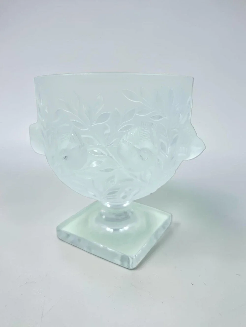 Lalique France Elisabeth Fauna & Flora Frosted Crystal Vase Square Pedestal